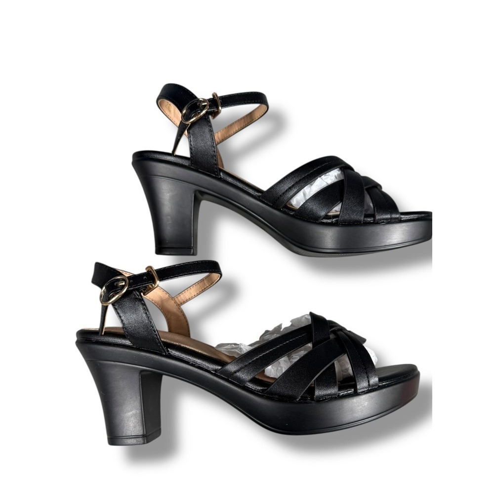 Bailifeibi Platform Strappy Sandals Ankle Strap Woven Block Heel Black Size 6 - Picture 6 of 15